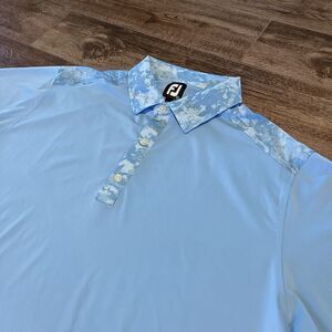 FootJoy Golf Polo Shirt Mens 2XL Blue Collar Shoulder Camo Print Performance FJ